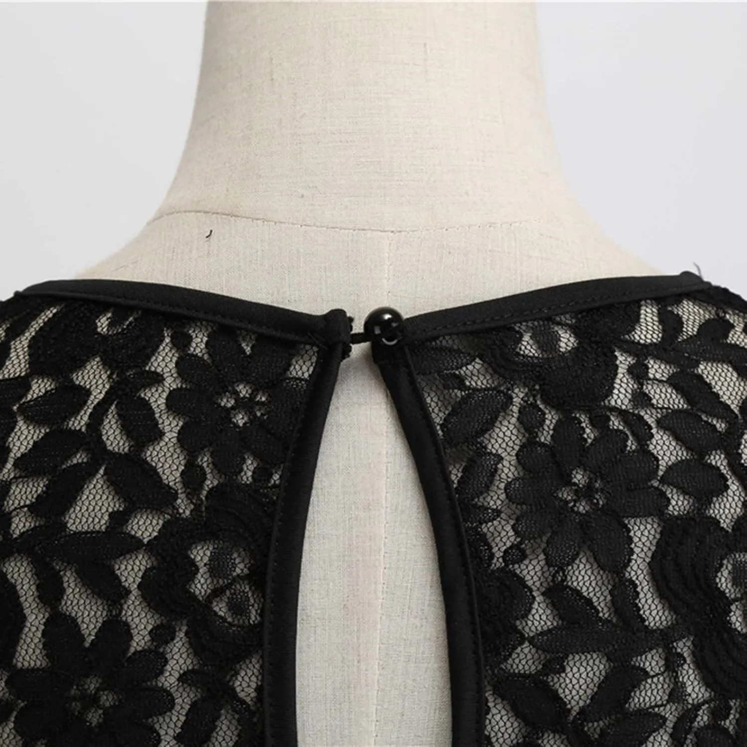 Dress for Women Vintage Lace Splicing Dresses Round Neck Sleeveless Waisted Big Swing Skirt with Belt Prom Gowns