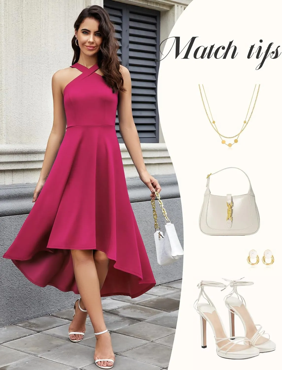 DRESSTELLS Women Cocktail Formal Dresses 2025 Summer Wedding Guest Halter High Low Party Dress