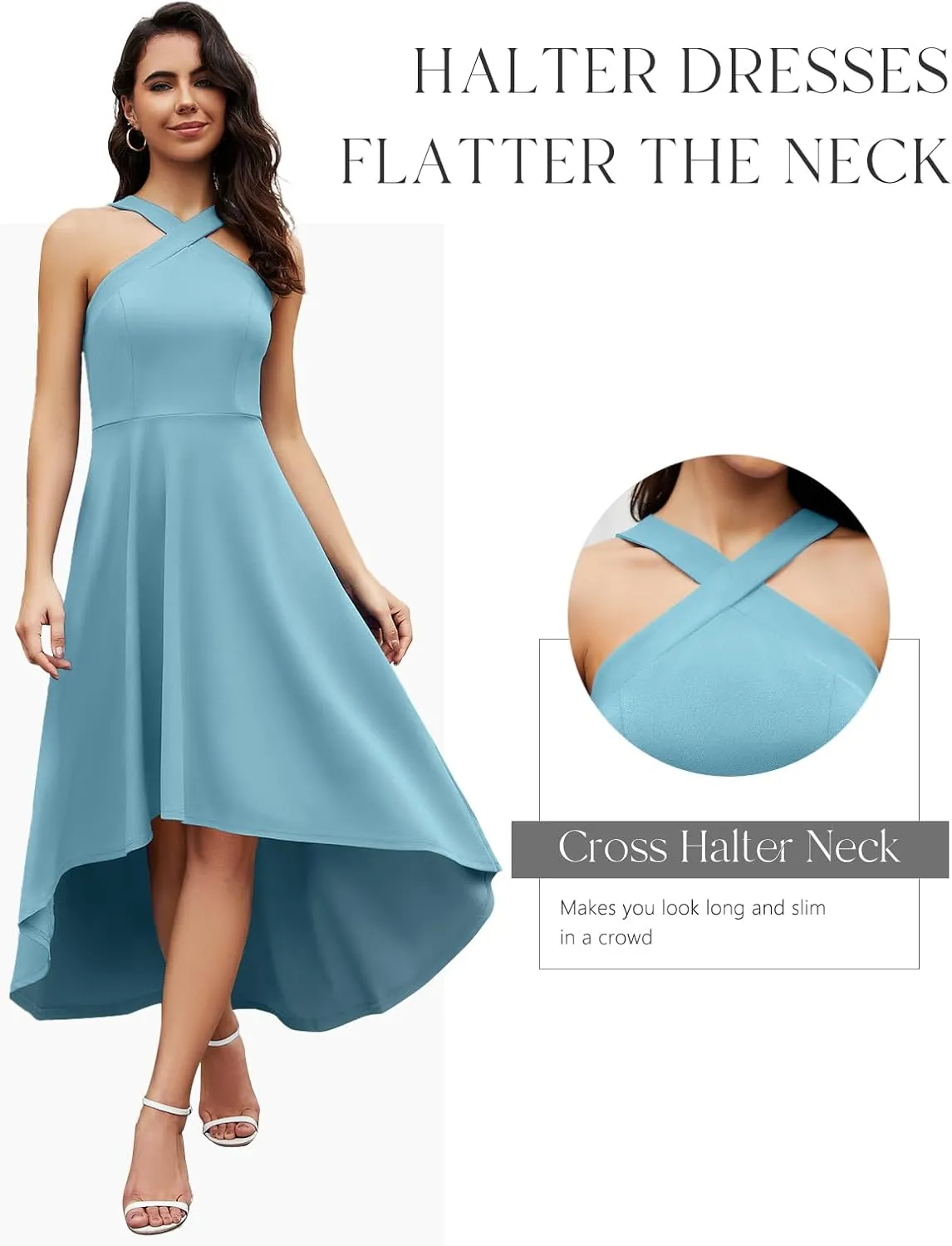 DRESSTELLS Women Cocktail Formal Dresses 2025 Summer Wedding Guest Halter High Low Party Dress