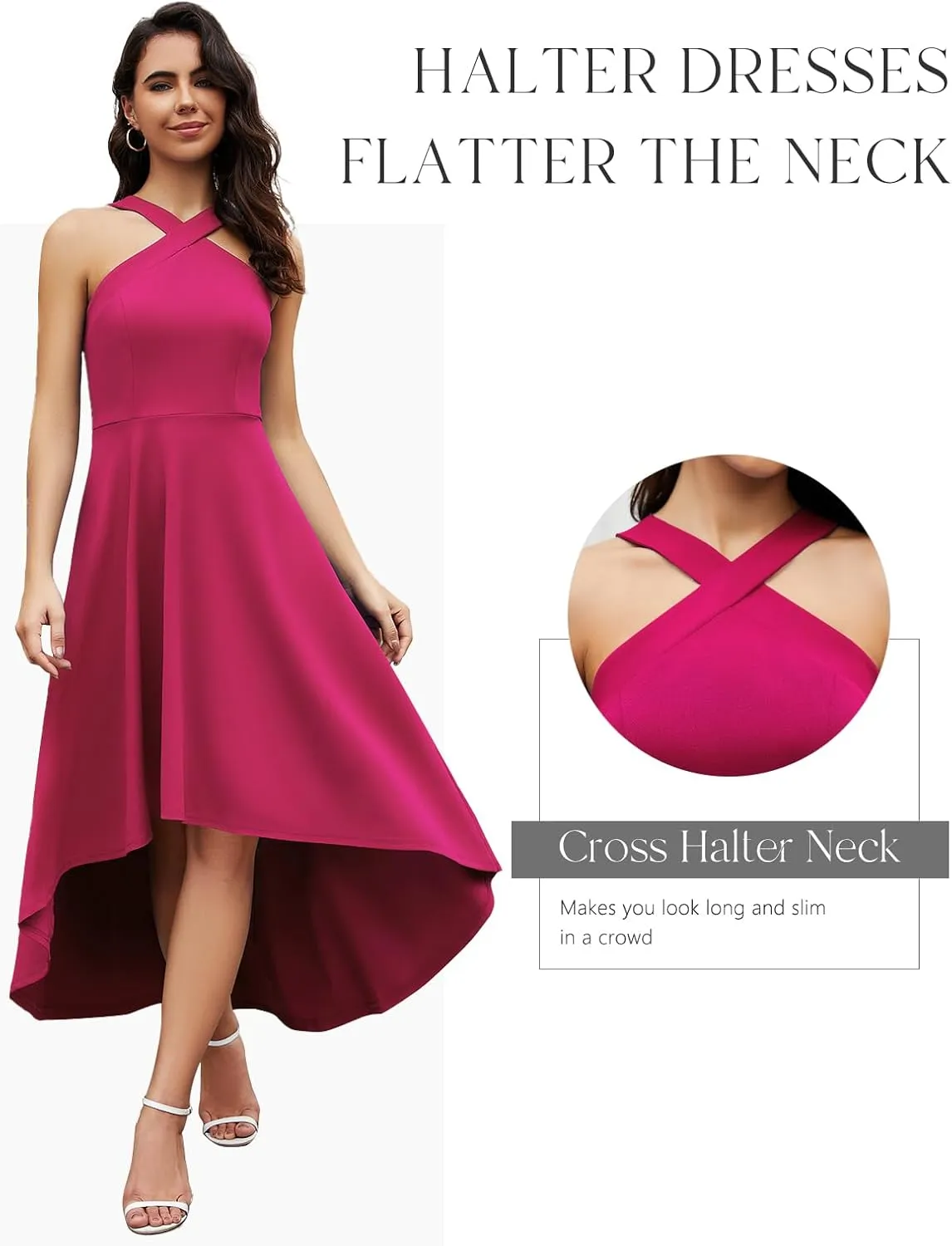 DRESSTELLS Women Cocktail Formal Dresses 2025 Summer Wedding Guest Halter High Low Party Dress