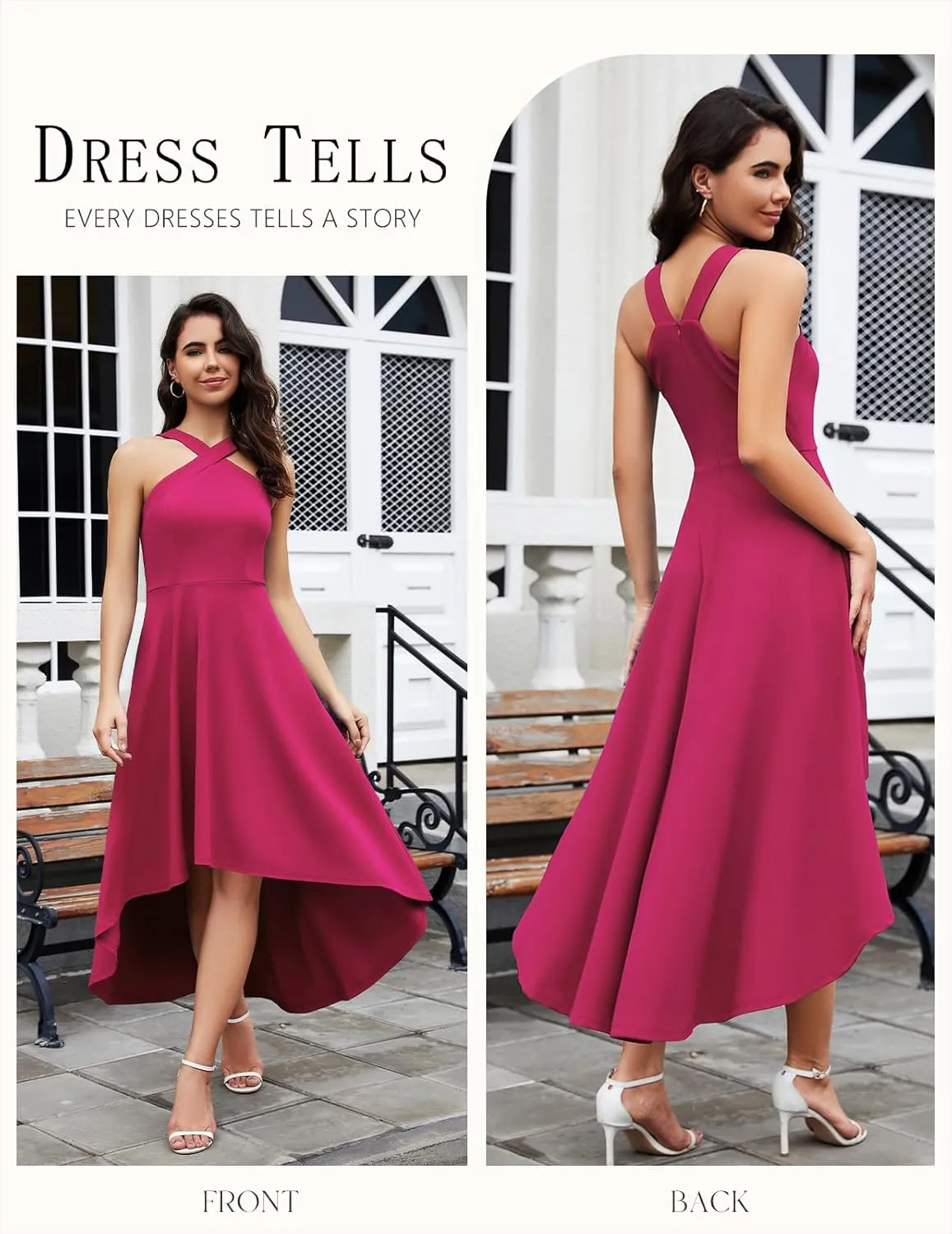 DRESSTELLS Women Cocktail Formal Dresses 2025 Summer Wedding Guest Halter High Low Party Dress