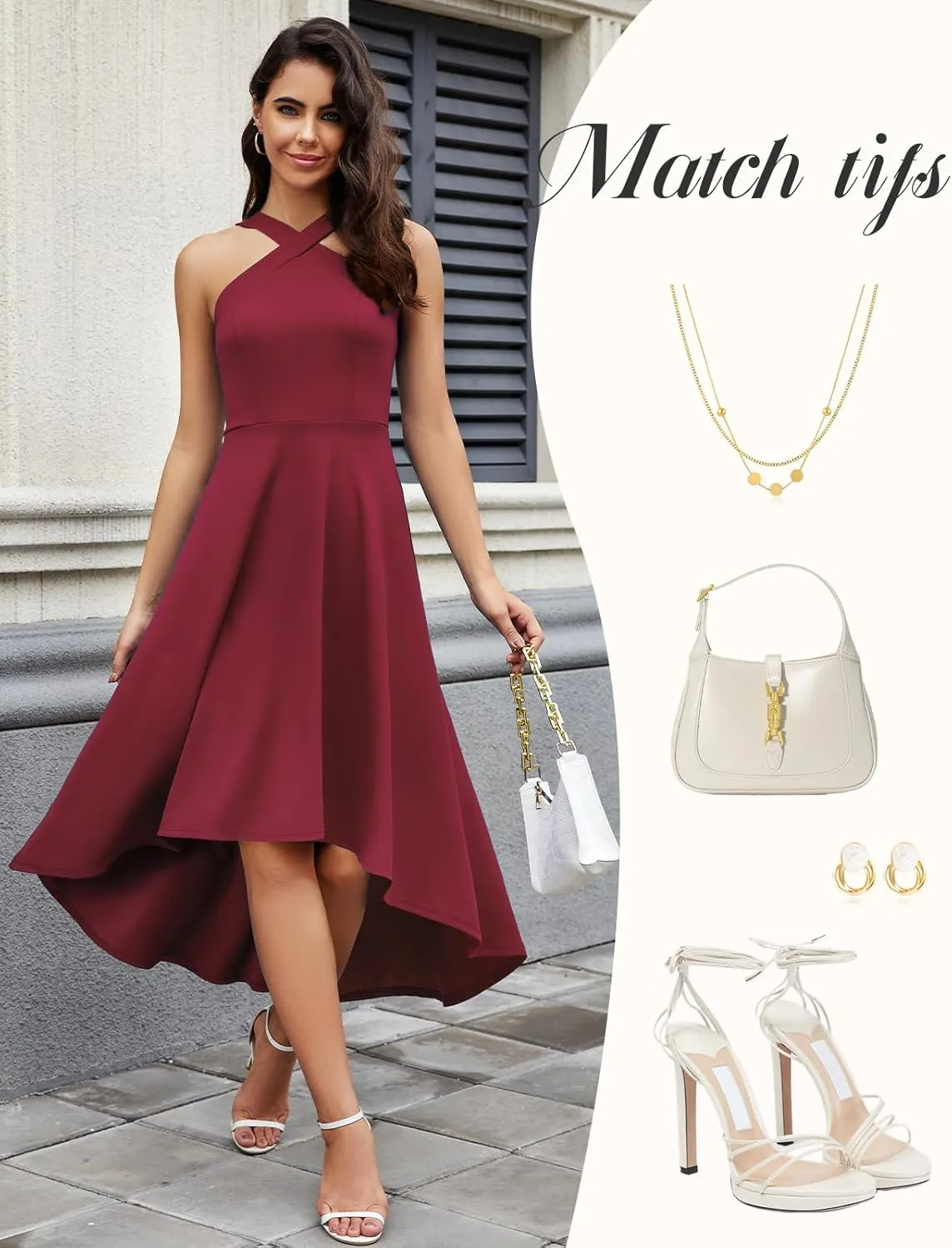 DRESSTELLS Women Cocktail Formal Dresses 2025 Summer Wedding Guest Halter High Low Party Dress