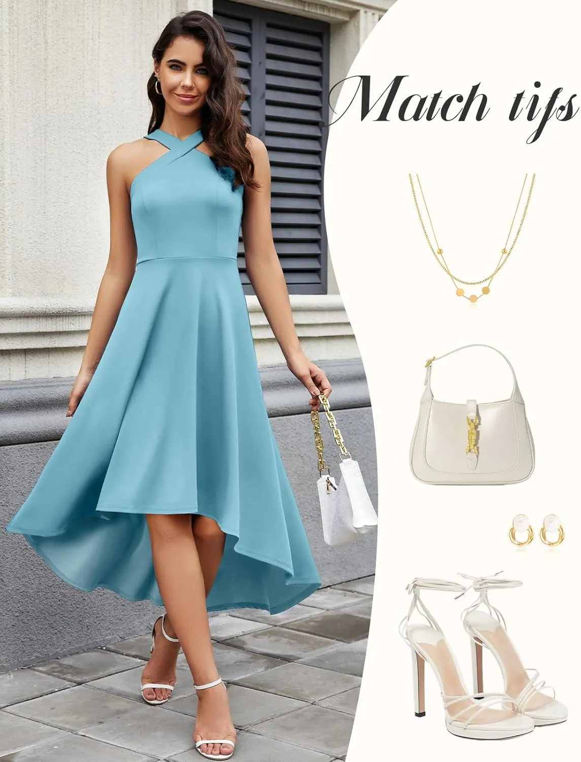DRESSTELLS Women Cocktail Formal Dresses 2025 Summer Wedding Guest Halter High Low Party Dress