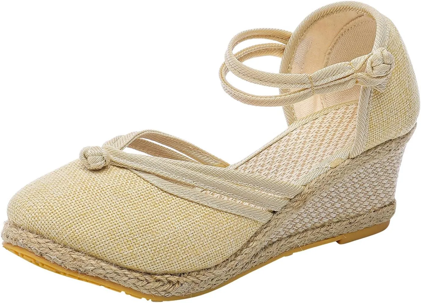 Eduavar Sandals for Women Summer Espadrilles Wedge Sandals with Arch Support Closed Toe Platform Elastic Ankle Strap Shoes