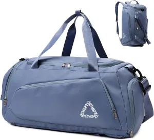 Eslcorri Gym Duffle Bag for Women Men, Sports Backpack with Wet & Shoe Compartment, Fitness Overnight Weekender Bag for Yoga, Swim, Travel (C, Blue)