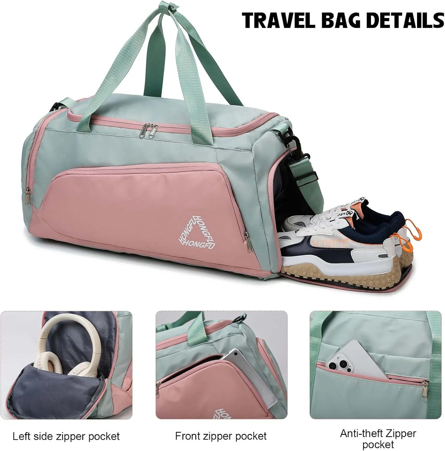 Eslcorri Gym Duffle Bag for Women Men, Sports Backpack with Wet & Shoe Compartment, Fitness Overnight Weekender Bag for Yoga, Swim, Travel (C, Blue)