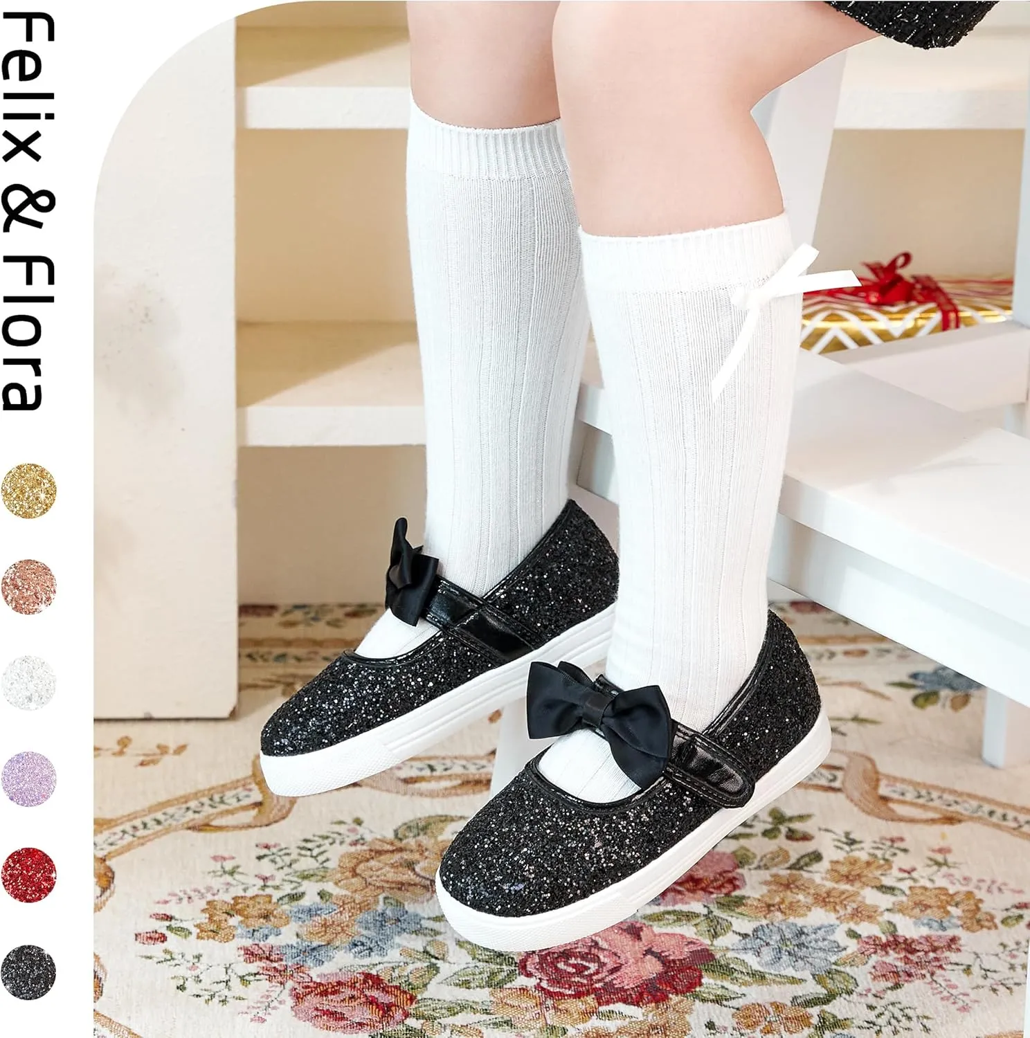 Felix & Flora Toddler/Little Kid Girls Running Shoes Glitter Sneakers Princess Fashion Casual Sports Shoes