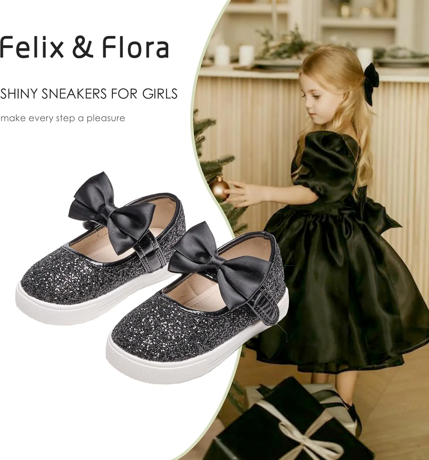 Felix & Flora Toddler/Little Kid Girls Running Shoes Glitter Sneakers Princess Fashion Casual Sports Shoes