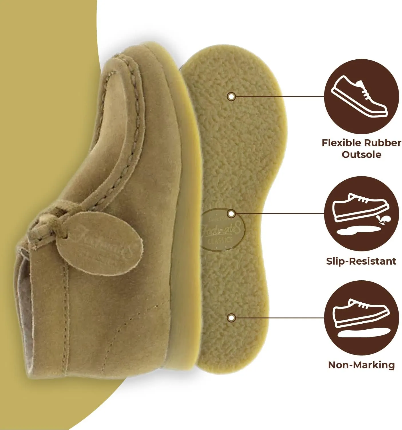 FOOTMATES Wally Lace-Up Wallabee Leather Moccasin Chukka Kids Hiking Boots with Wide Toe Box and Custom-Fit Insoles, Non-Marking Outsoles - For Toddlers and Little Kids, Ages 1-8