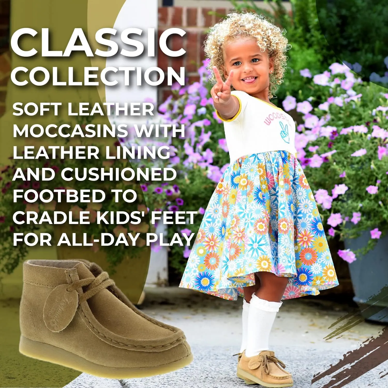 FOOTMATES Wally Lace-Up Wallabee Leather Moccasin Chukka Kids Hiking Boots with Wide Toe Box and Custom-Fit Insoles, Non-Marking Outsoles - For Toddlers and Little Kids, Ages 1-8