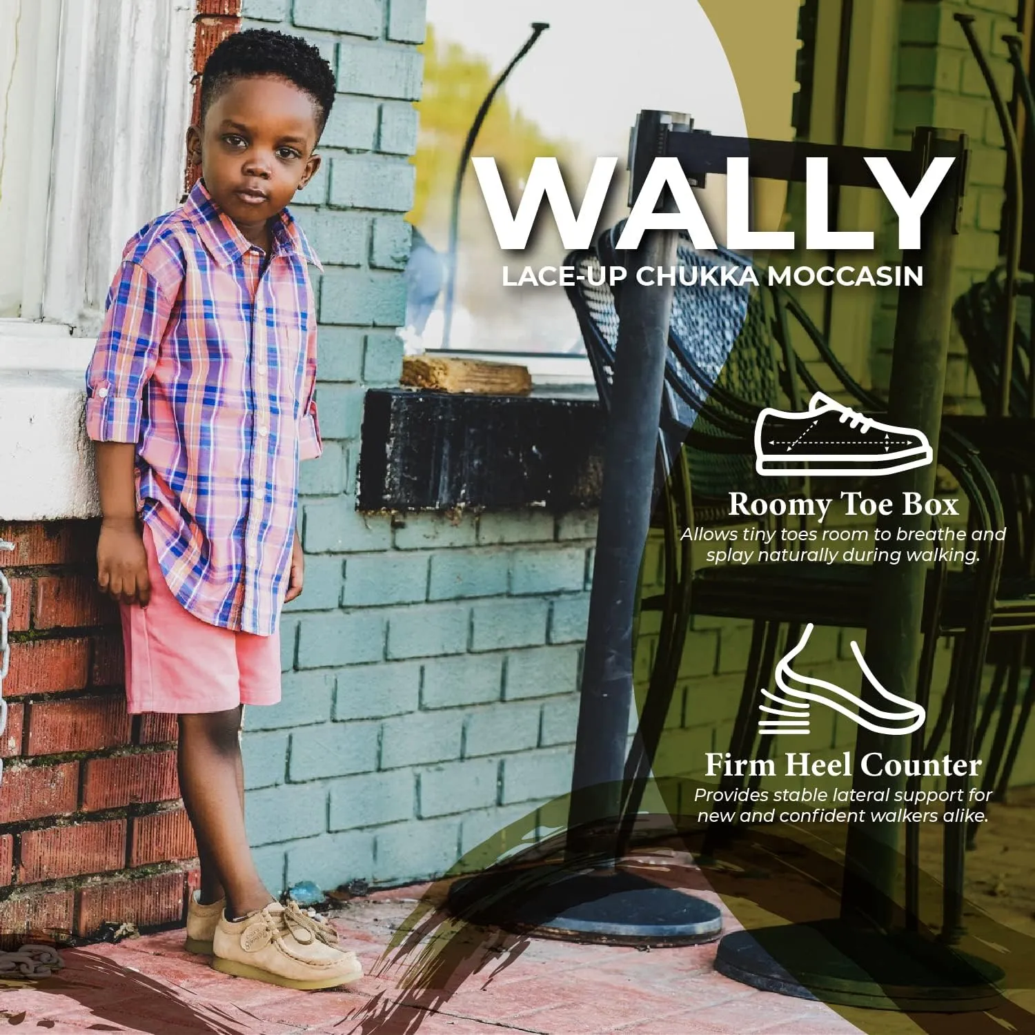 FOOTMATES Wally Lace-Up Wallabee Leather Moccasin Chukka Kids Hiking Boots with Wide Toe Box and Custom-Fit Insoles, Non-Marking Outsoles - For Toddlers and Little Kids, Ages 1-8