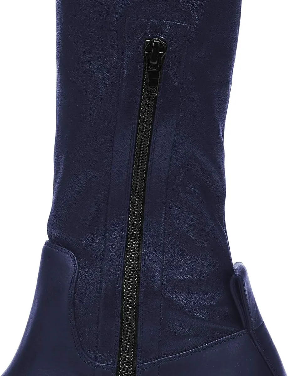 FSJ Women Fashion Flat Over The Knee Boots Thigh High Long Booties Stretch Platform Leather Round Closed Toe Side Zipper Fall Winter Shoes for Ladies Girls Party Club Dress Size 4-15 US
