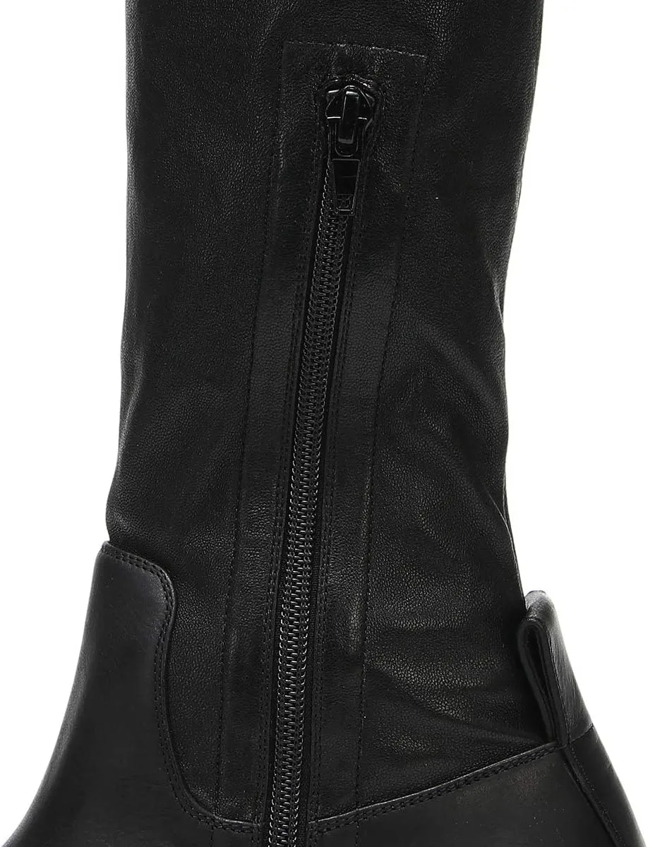 FSJ Women Fashion Flat Over The Knee Boots Thigh High Long Booties Stretch Platform Leather Round Closed Toe Side Zipper Fall Winter Shoes for Ladies Girls Party Club Dress Size 4-15 US