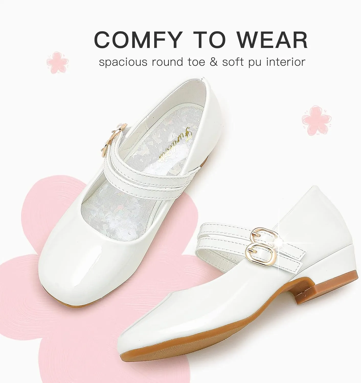 Furdeour Toddler Girls Mary Janes Shoes Low Heel Ballet Flats Wedding Party Dress Shoes for Kids