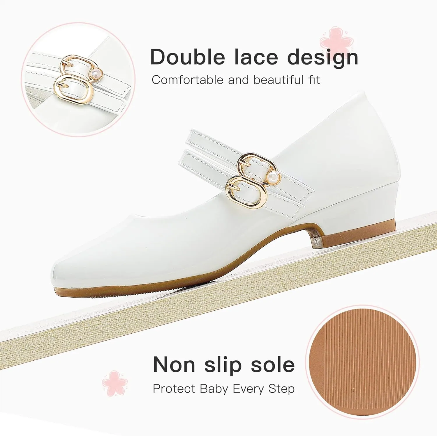 Furdeour Toddler Girls Mary Janes Shoes Low Heel Ballet Flats Wedding Party Dress Shoes for Kids