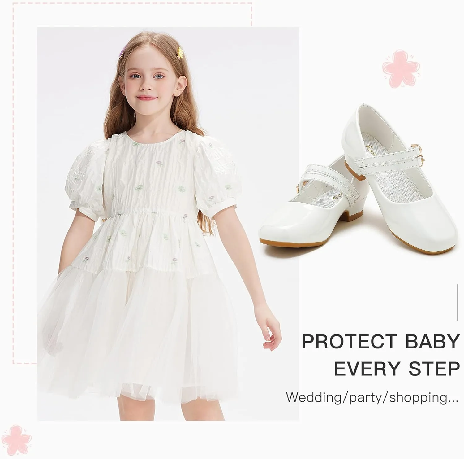 Furdeour Toddler Girls Mary Janes Shoes Low Heel Ballet Flats Wedding Party Dress Shoes for Kids