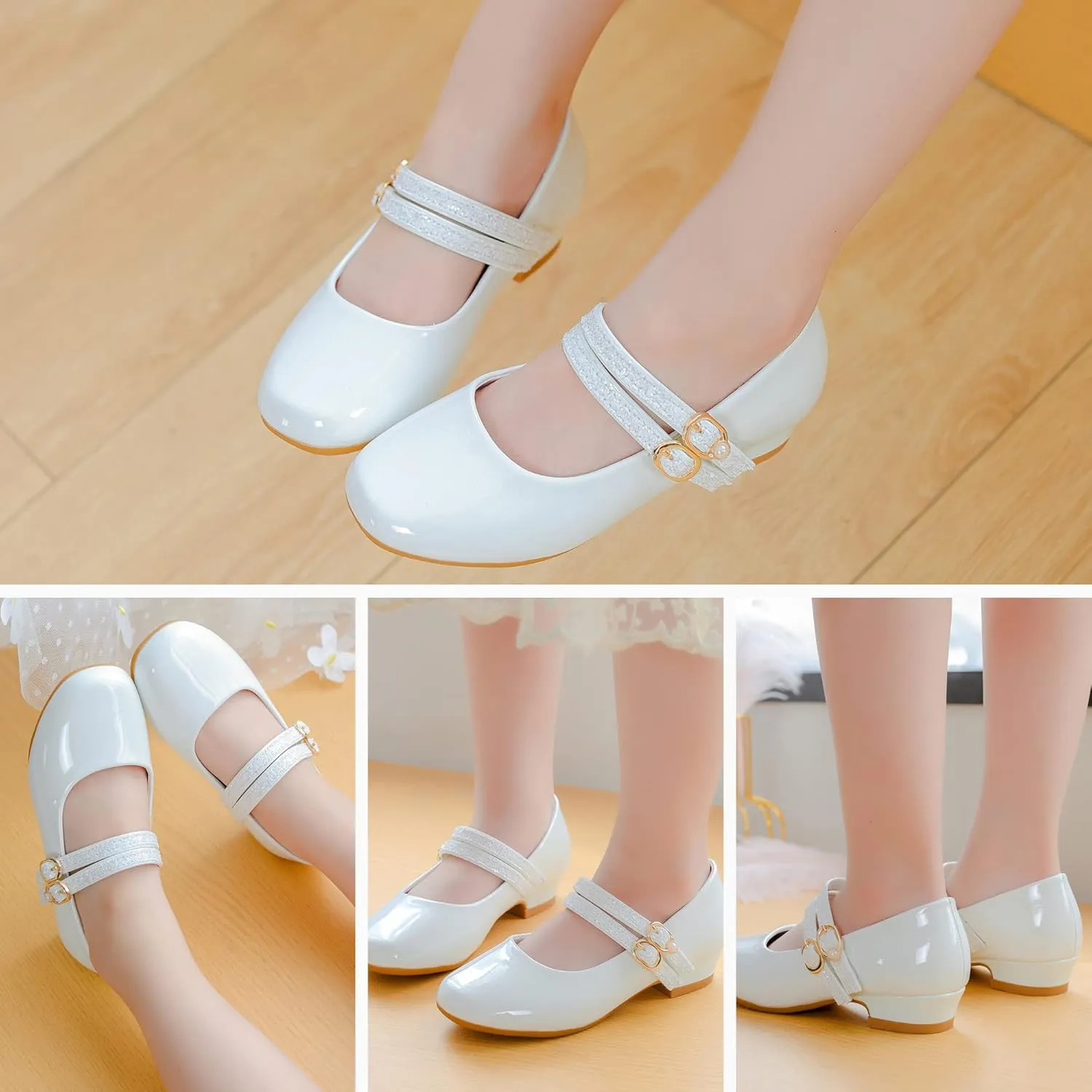 Furdeour Toddler Girls Mary Janes Shoes Low Heel Ballet Flats Wedding Party Dress Shoes for Kids