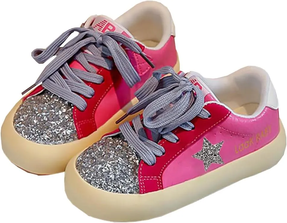 Girls Sparkle Star Casual Sneakers Glitter Sequin Sports Tennis Shoes
