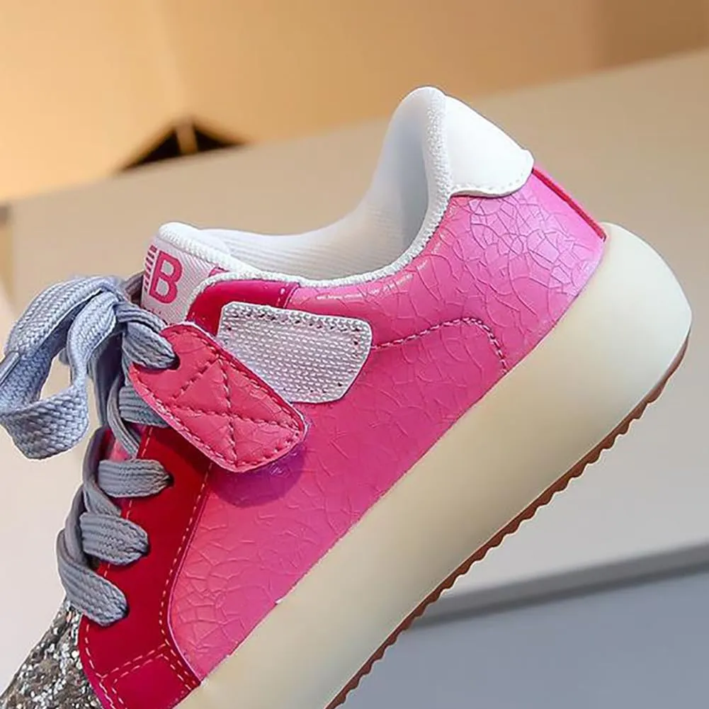 Girls Sparkle Star Casual Sneakers Glitter Sequin Sports Tennis Shoes