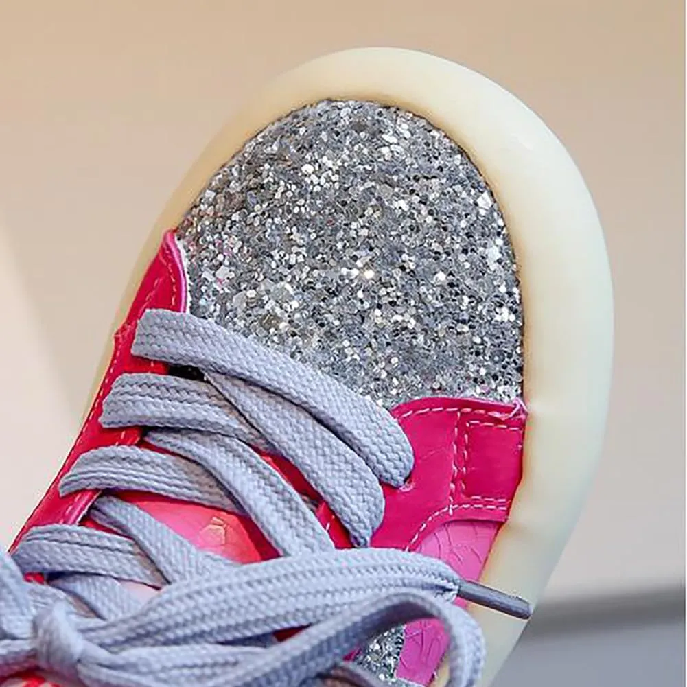 Girls Sparkle Star Casual Sneakers Glitter Sequin Sports Tennis Shoes