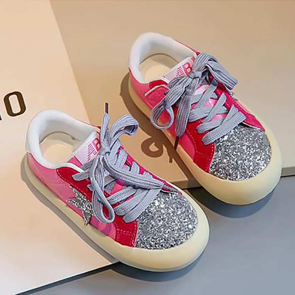 Girls Sparkle Star Casual Sneakers Glitter Sequin Sports Tennis Shoes