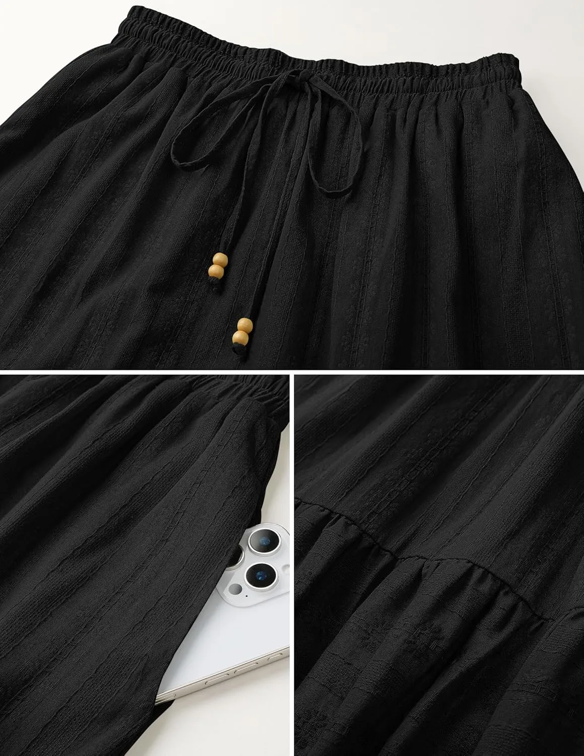 HAEOF Women's Summer Boho Maxi Skirt A-Line Flowy Ruffle Tiered Elastic High Waist Beach Long Skirts with Pockets