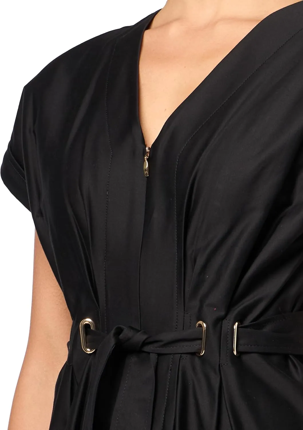 Halston Women's Structured Short Sleeve V-Neck Cotton Dress