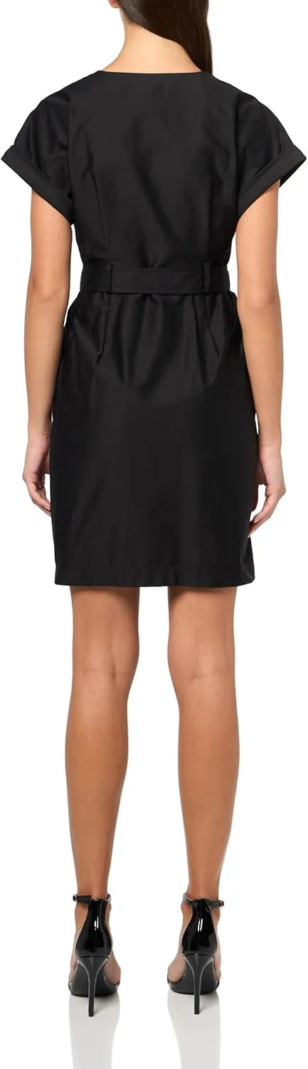 Halston Women's Structured Short Sleeve V-Neck Cotton Dress
