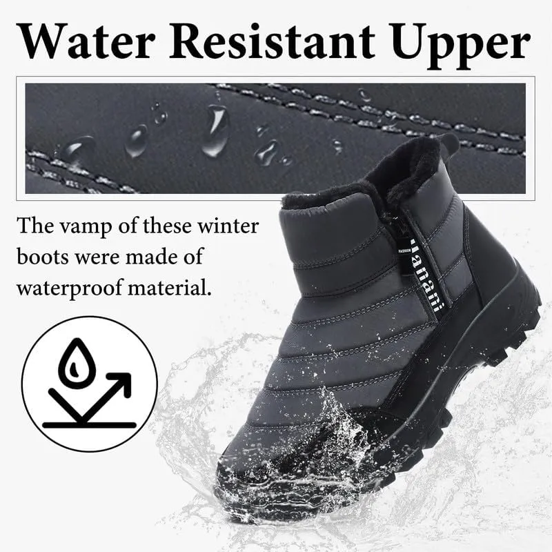 Hanani Mens Winter Snow Boots Fur Lined Warm Ankle Boots Zipper Closure Waterproof Outdoor Boots Men's Lightweight Comfortable Shoes