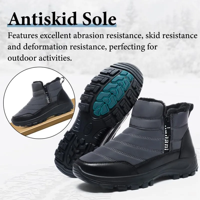 Hanani Mens Winter Snow Boots Fur Lined Warm Ankle Boots Zipper Closure Waterproof Outdoor Boots Men's Lightweight Comfortable Shoes