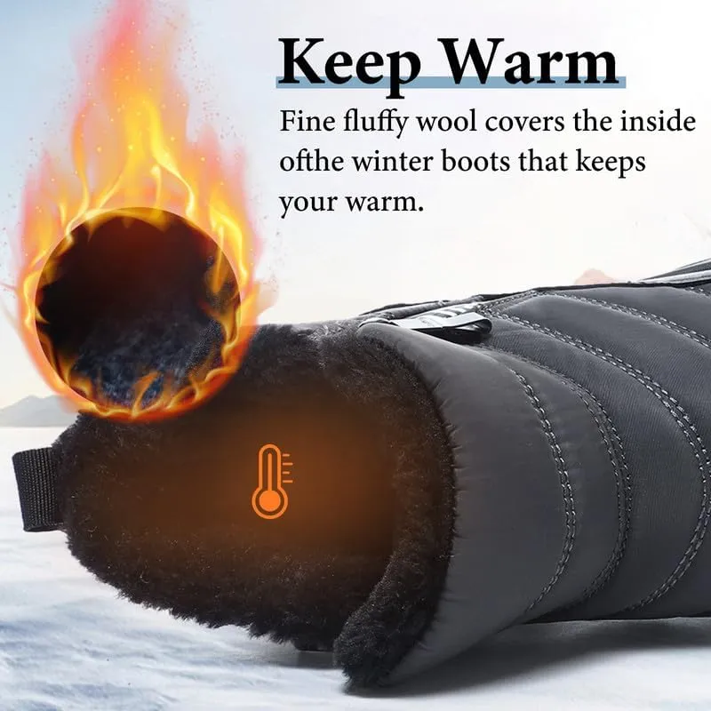 Hanani Mens Winter Snow Boots Fur Lined Warm Ankle Boots Zipper Closure Waterproof Outdoor Boots Men's Lightweight Comfortable Shoes
