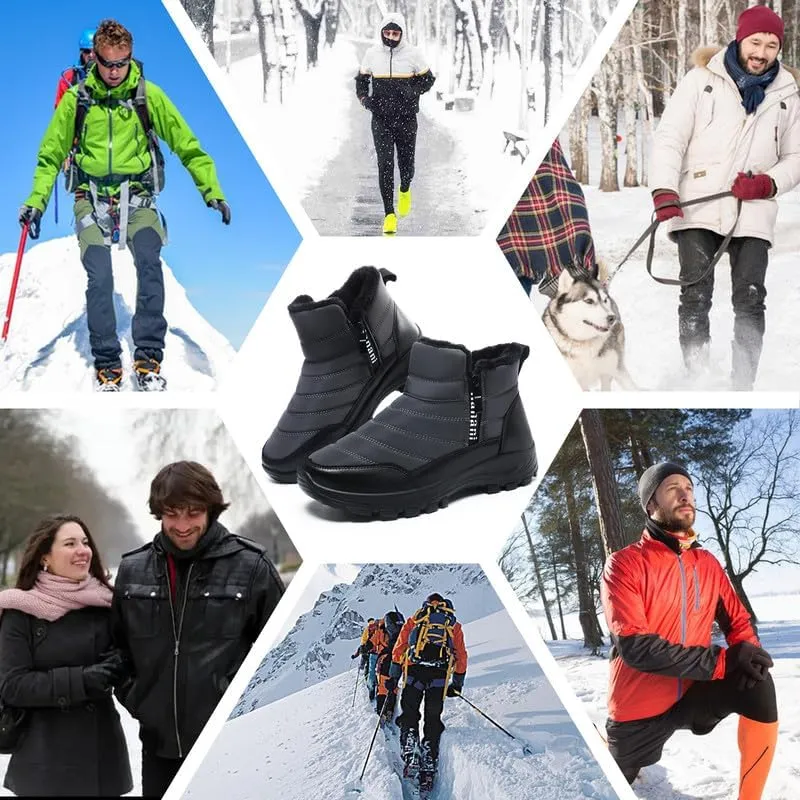 Hanani Mens Winter Snow Boots Fur Lined Warm Ankle Boots Zipper Closure Waterproof Outdoor Boots Men's Lightweight Comfortable Shoes