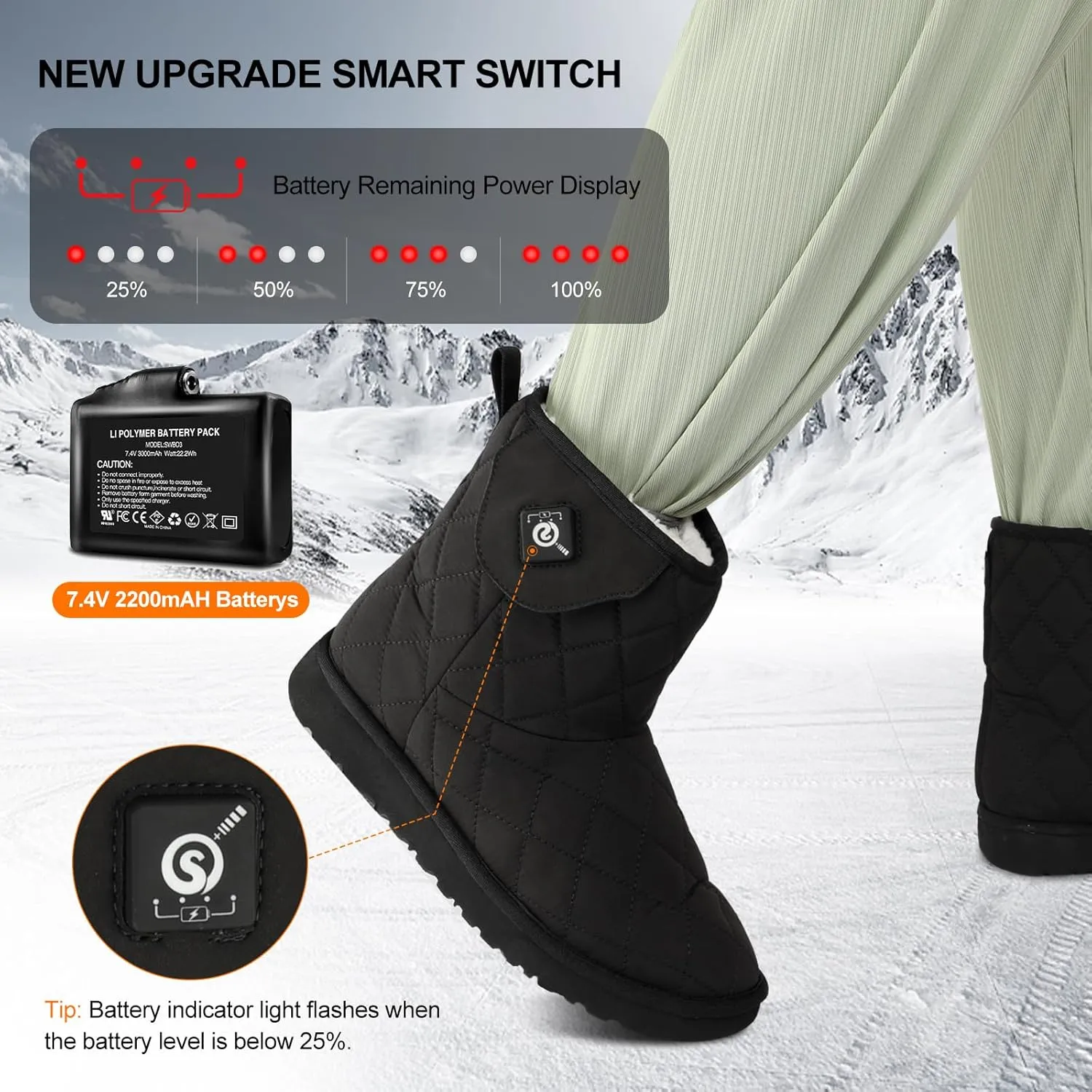 Heated Boot for Women, Heating Foot Warmer Shoes Non-Slip Snow Boots Breathable Waterproof Rechargeable Electric Heat House Slippers 7.4V Batterys Keep Feet Warm Winter Indoor Outdoor Unisex