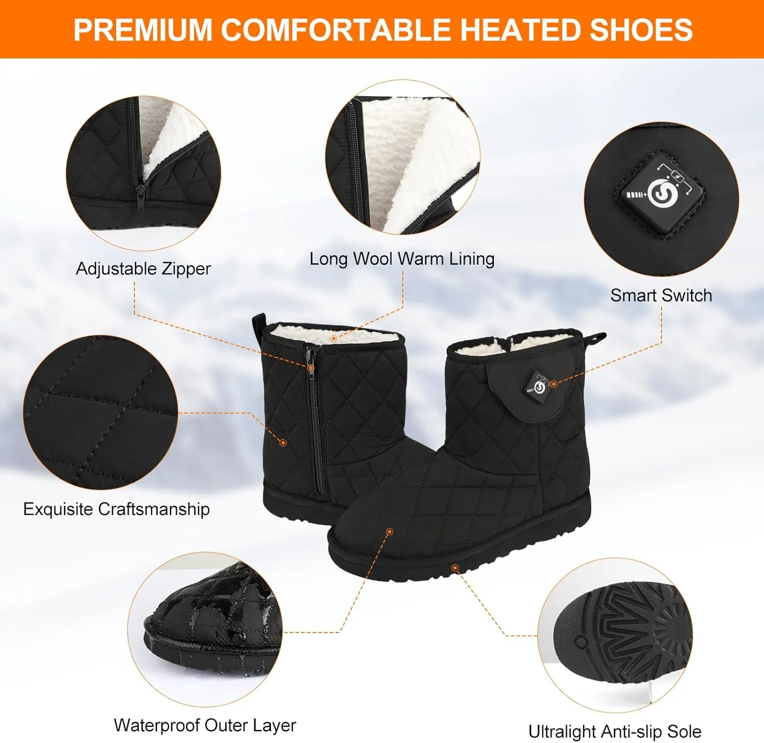 Heated Boot for Women, Heating Foot Warmer Shoes Non-Slip Snow Boots Breathable Waterproof Rechargeable Electric Heat House Slippers 7.4V Batterys Keep Feet Warm Winter Indoor Outdoor Unisex