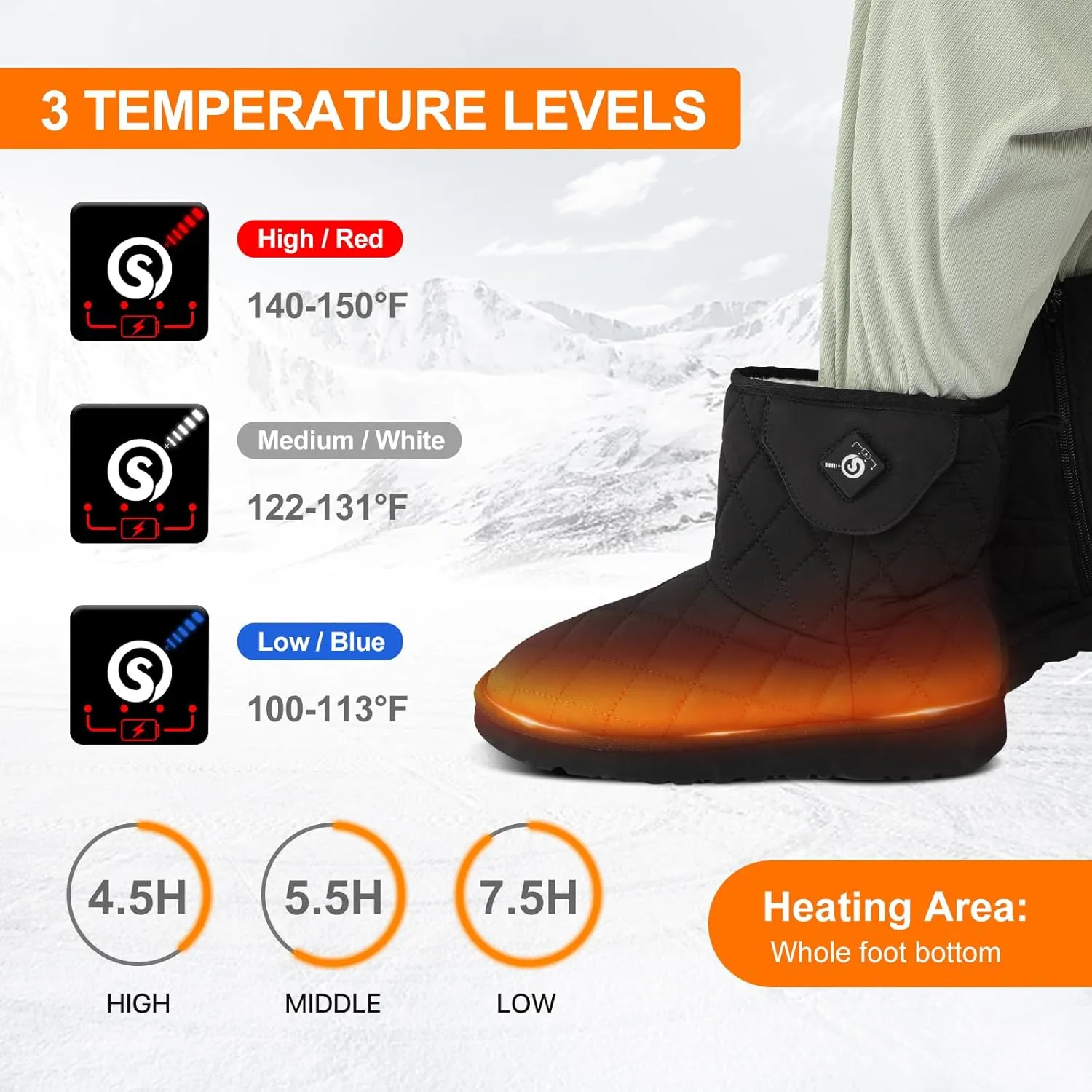 Heated Boot for Women, Heating Foot Warmer Shoes Non-Slip Snow Boots Breathable Waterproof Rechargeable Electric Heat House Slippers 7.4V Batterys Keep Feet Warm Winter Indoor Outdoor Unisex