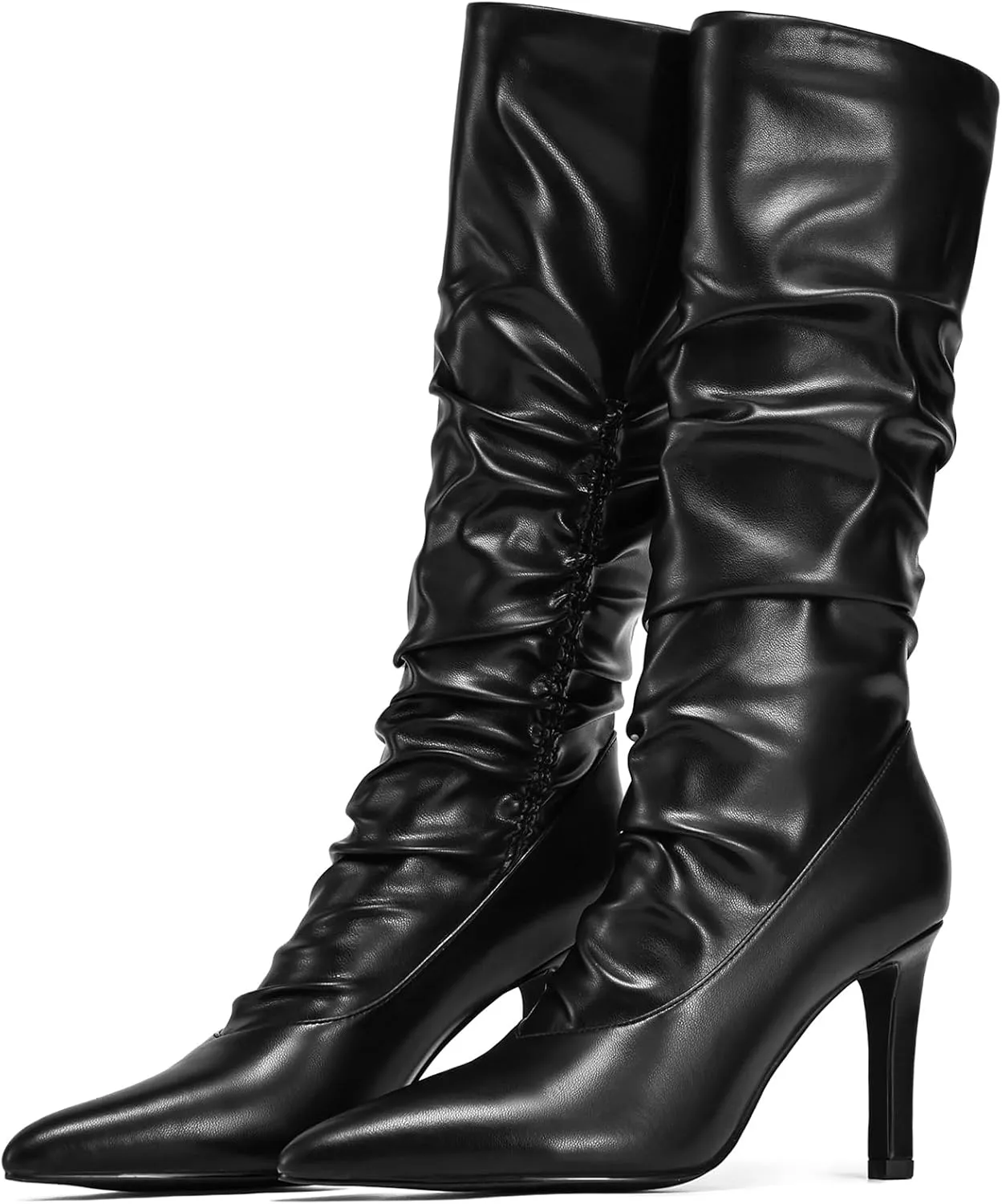 Heel Calf Boots for Women High Heel Boots Pointed Toe Mid Calf Stiletto Slouch Boots Sexy Pointy Boots with Heel