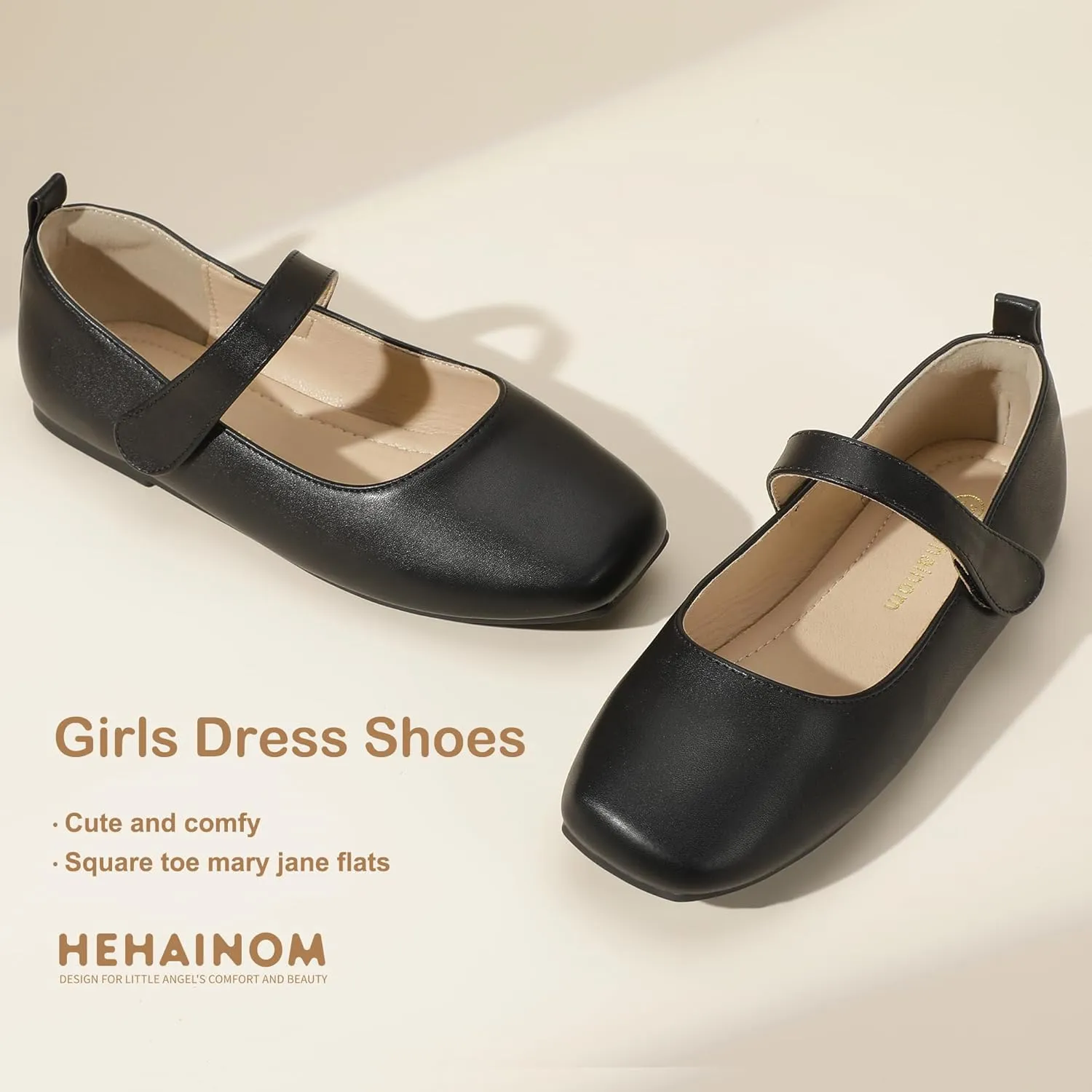 Hehainom Girls Dress Shoes Flower Girl Toddler Little Big Kids Square Toe Flats Mary Jane Wedding School Shoes