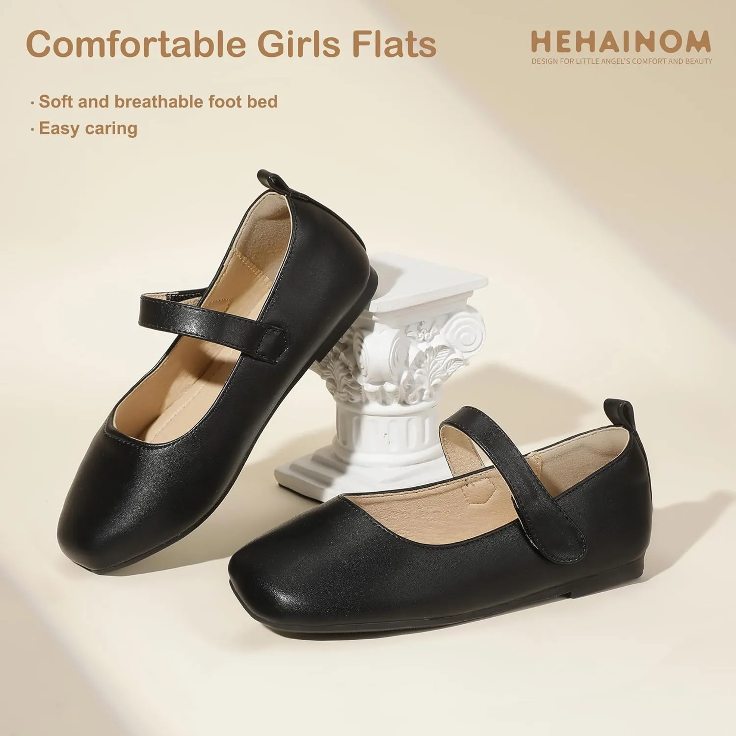 Hehainom Girls Dress Shoes Flower Girl Toddler Little Big Kids Square Toe Flats Mary Jane Wedding School Shoes