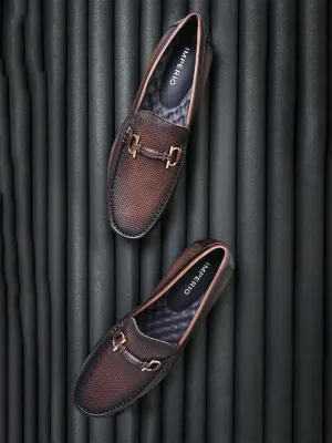 Imperio By Regal Coffee Men Textured Leather Buckled Loafers