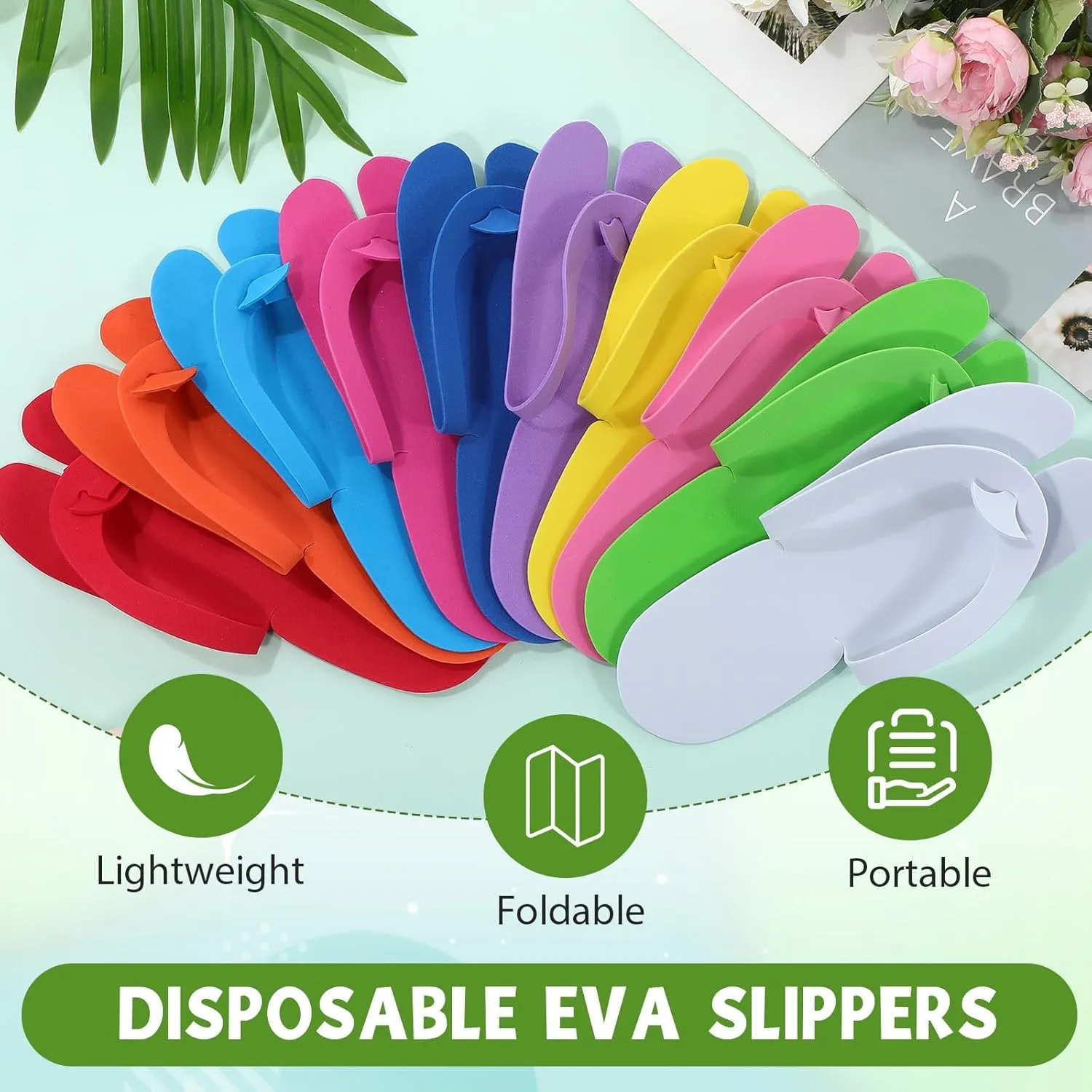 JaGely 100 Pair Disposable Pedicure Slippers Bulk Multicolor Flip Flop for Pedicure Anti Slip EVA Foam Spa Slipper Sandal Disposable Shoe Kit for Women Nail Bath Salon Party Supplies