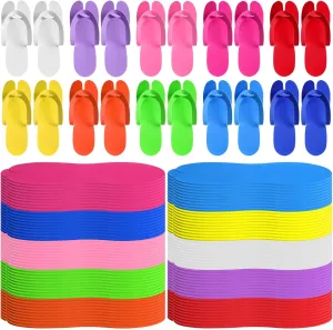 JaGely 100 Pair Disposable Pedicure Slippers Bulk Multicolor Flip Flop for Pedicure Anti Slip EVA Foam Spa Slipper Sandal Disposable Shoe Kit for Women Nail Bath Salon Party Supplies