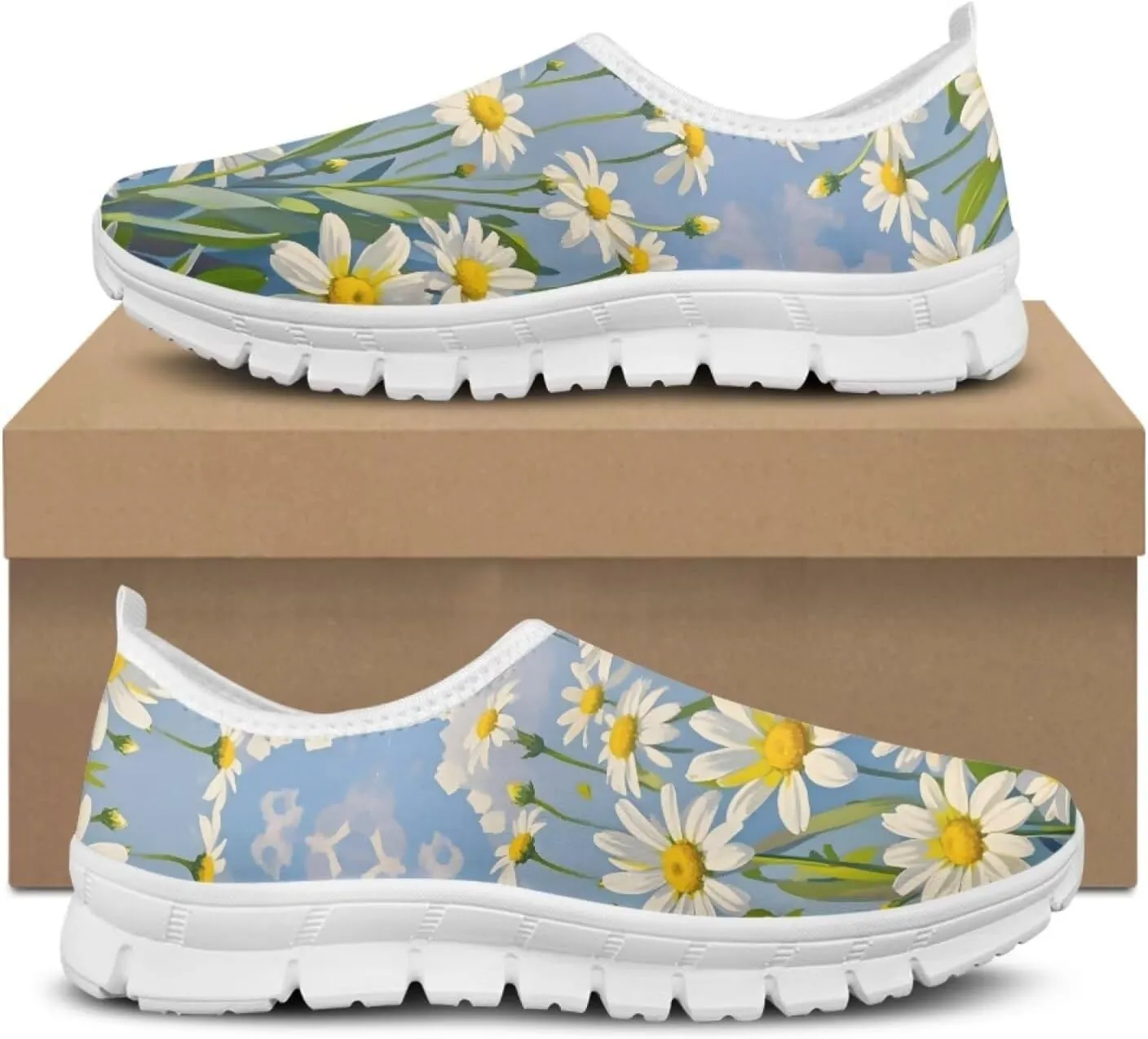 Jeiento Yellow Sunflowers Butterfly Loafers for Women Slip on Casual Walking Shoes