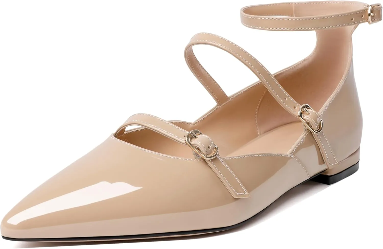 Joseywade Women's Ballet Flat Shoes Ankle Strap Mary Jane Flats Pointed Toe Ballerina Walking Flats Cute Casual Low Comfort Soft Dress Shoes