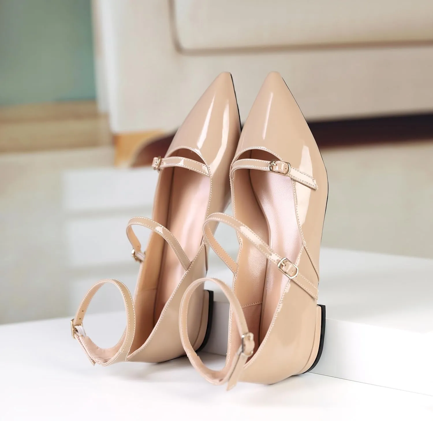 Joseywade Women's Ballet Flat Shoes Ankle Strap Mary Jane Flats Pointed Toe Ballerina Walking Flats Cute Casual Low Comfort Soft Dress Shoes