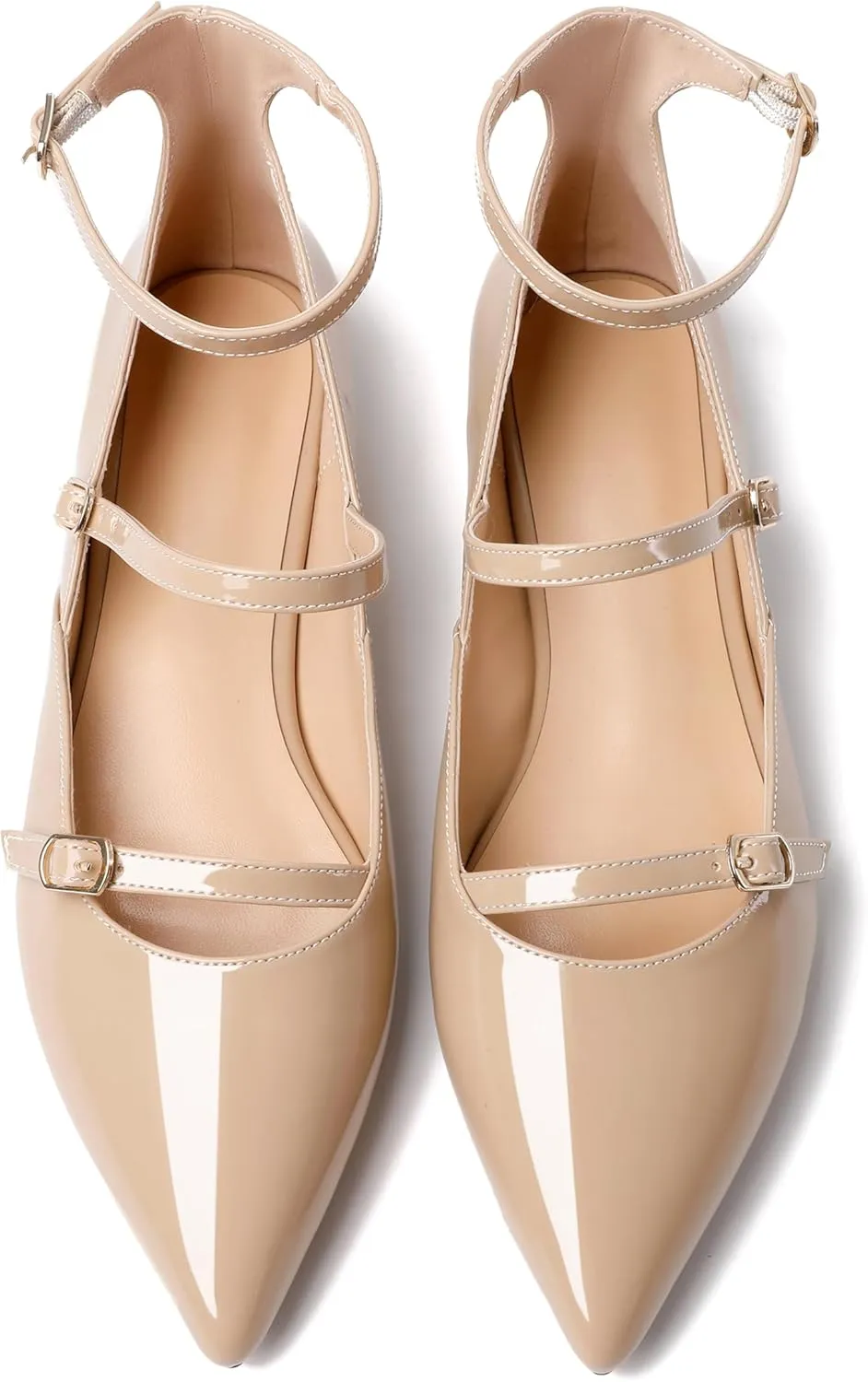 Joseywade Women's Ballet Flat Shoes Ankle Strap Mary Jane Flats Pointed Toe Ballerina Walking Flats Cute Casual Low Comfort Soft Dress Shoes