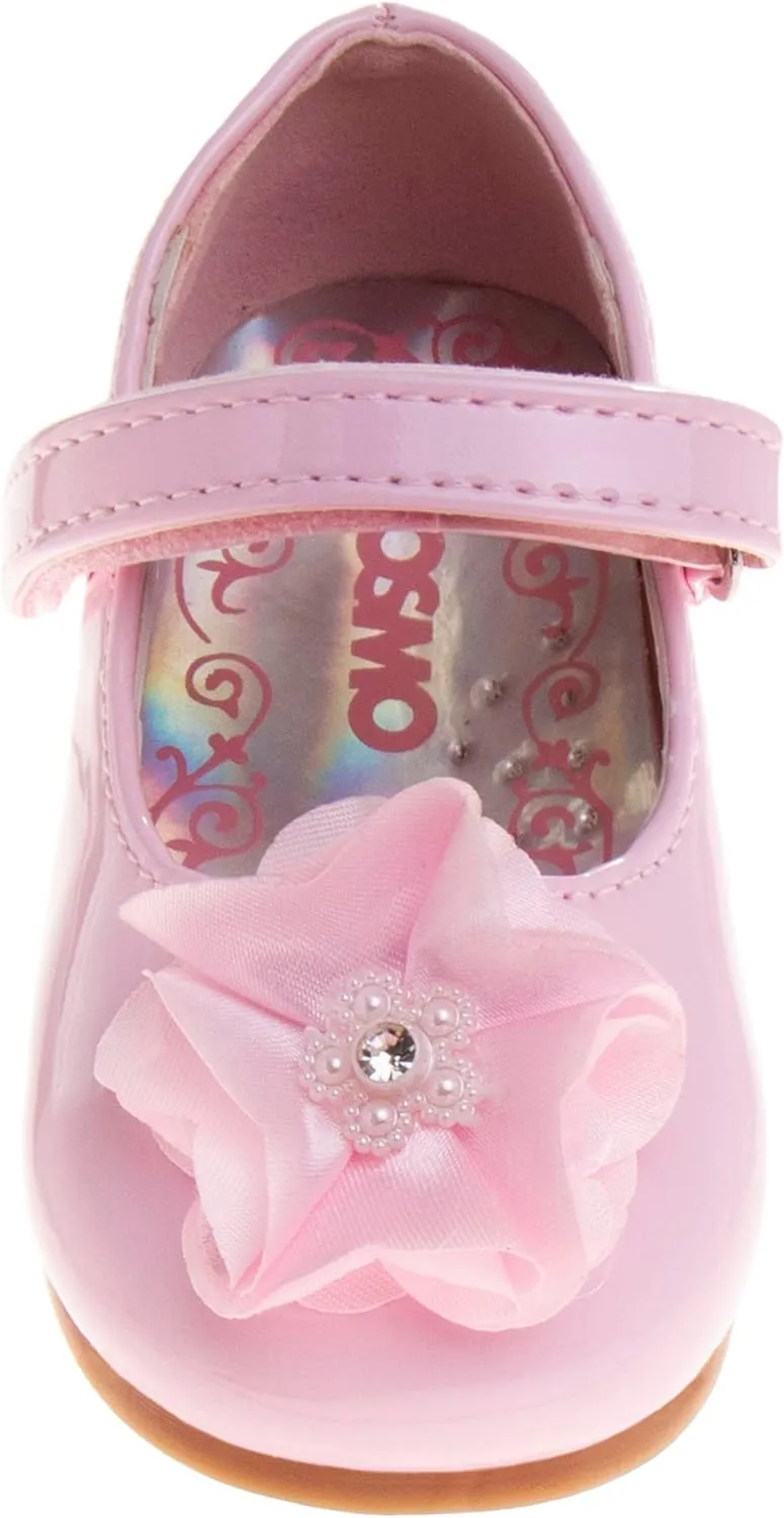 Josmo Baby-Girl's Mary Jane Flats with Flower Infants Toddlers Dress Shoe Maryjane Loafer