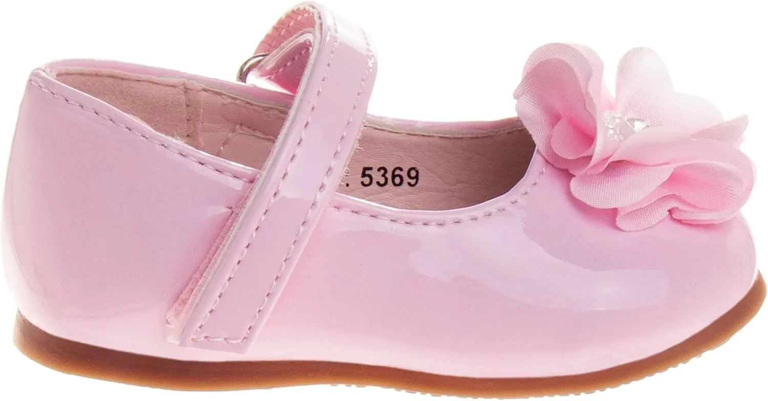 Josmo Baby-Girl's Mary Jane Flats with Flower Infants Toddlers Dress Shoe Maryjane Loafer