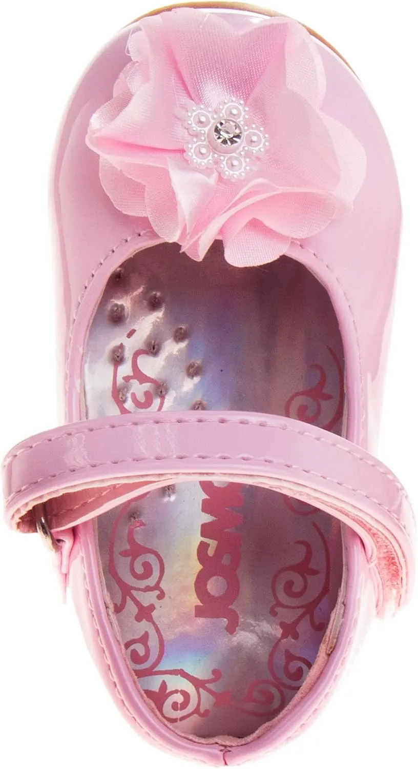 Josmo Baby-Girl's Mary Jane Flats with Flower Infants Toddlers Dress Shoe Maryjane Loafer