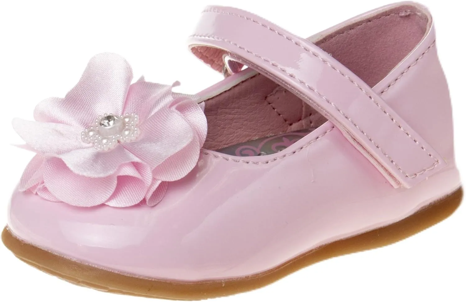 Josmo Baby-Girl's Mary Jane Flats with Flower Infants Toddlers Dress Shoe Maryjane Loafer