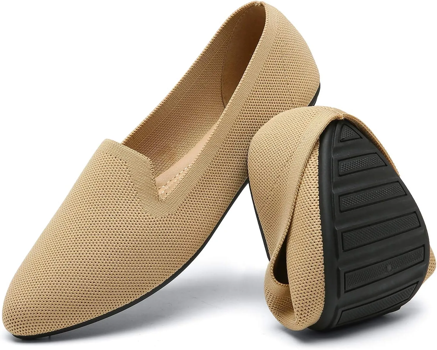 katliu Women's Flats Knit Comfort Pointed Toe Ballet Flats Shoes Casual Slip On Shoes